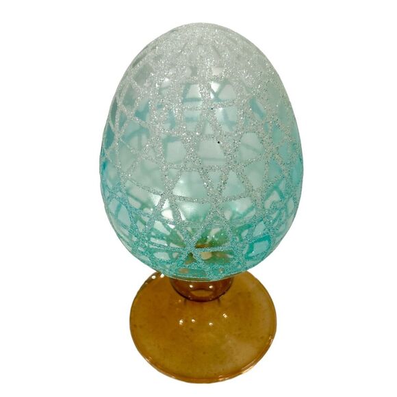 Delicate Turquoise and Gold Colored Glass Pier 1 Decorative Egg - Picture 3 of 6